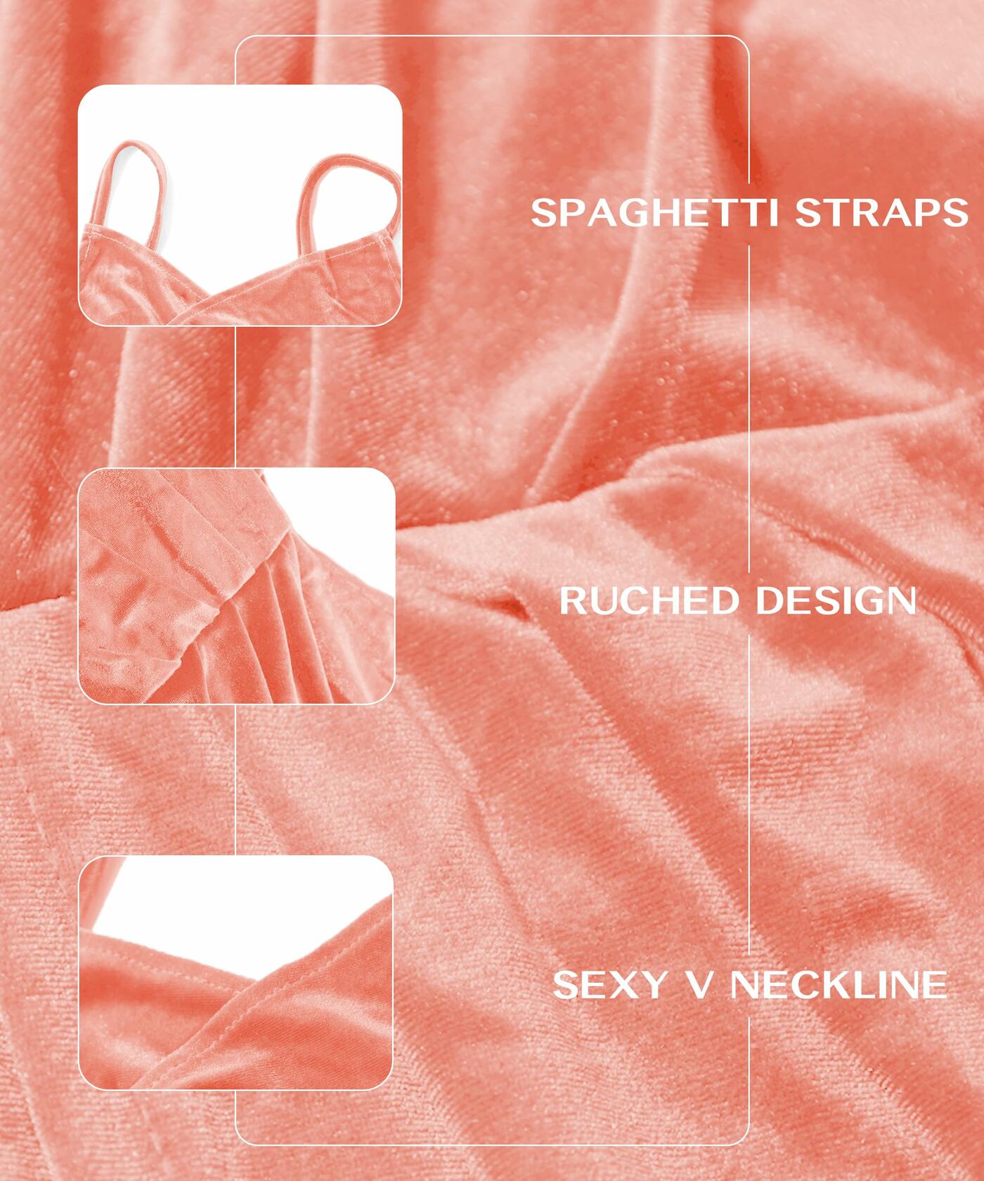 V Neck Sleeveless Spaghetti Strap Velvet Bodycon Dress Orange Size XS