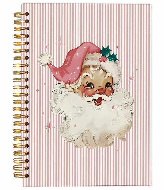 Ecezatik Christmas Notebook Pink Vintage Santa 5.5x8.3 Inch Spiral
