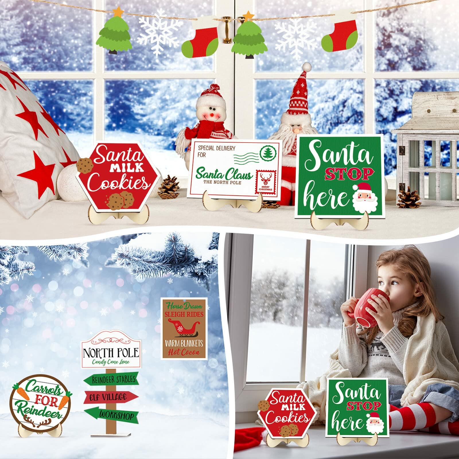 13 Pc Winter Tiered Tray Decor Elk Sled Tree Snowflake Wood Blocks