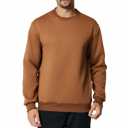Men's Crewneck Sweatshirt Athletic Fleece Pullover Brown Size L