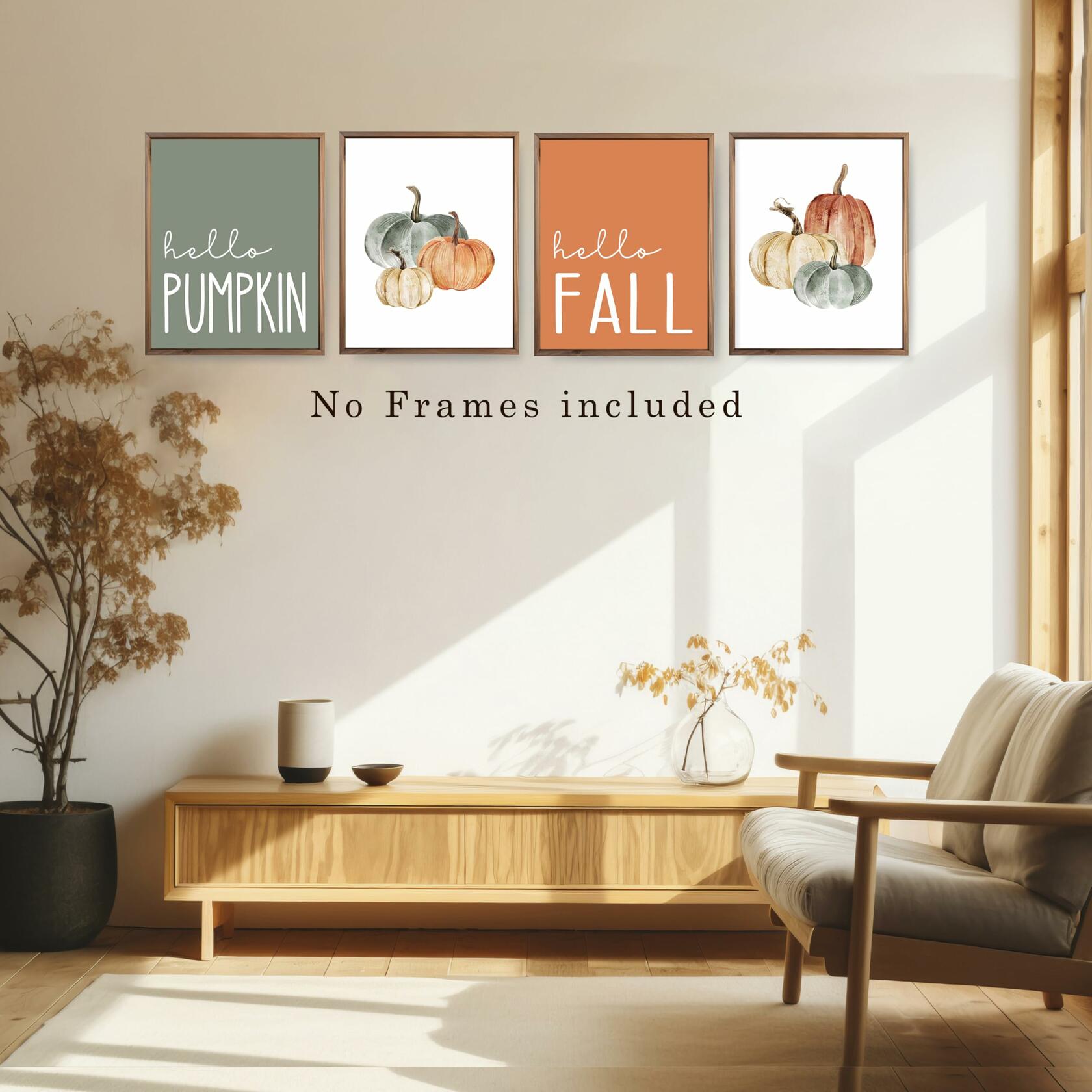 JWVK Hello Pumpkin Boho Fall Wall Art Prints Set of 4 8x10 Unframed