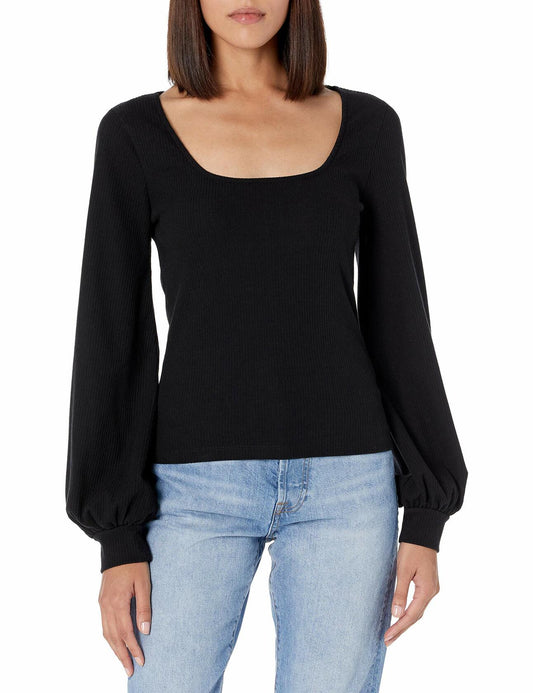 The Drop Women's @lucyswhims Square-Neck Balloon-Sleeve Top Black Size L