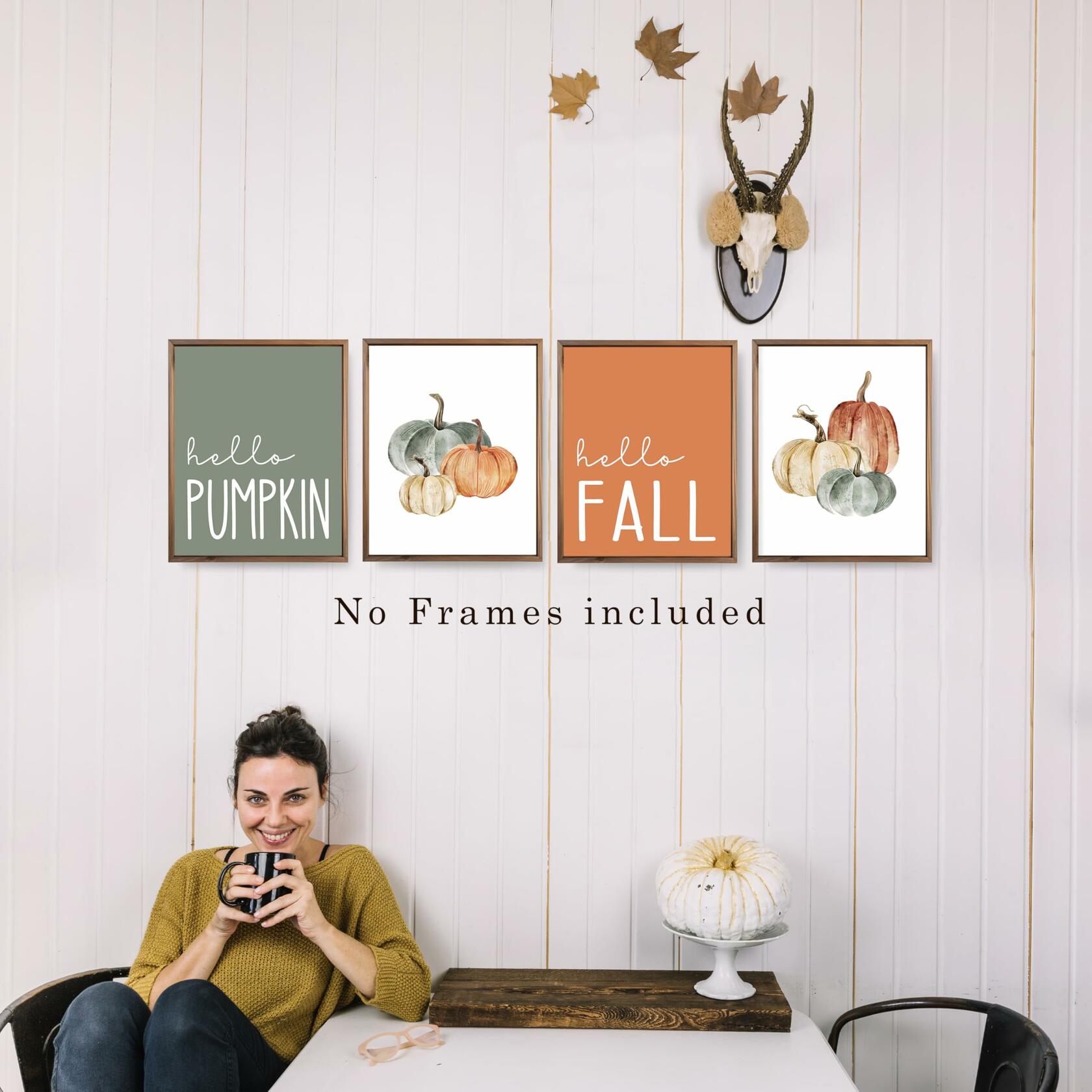 JWVK Hello Pumpkin Boho Fall Wall Art Prints Set of 4 8x10 Unframed