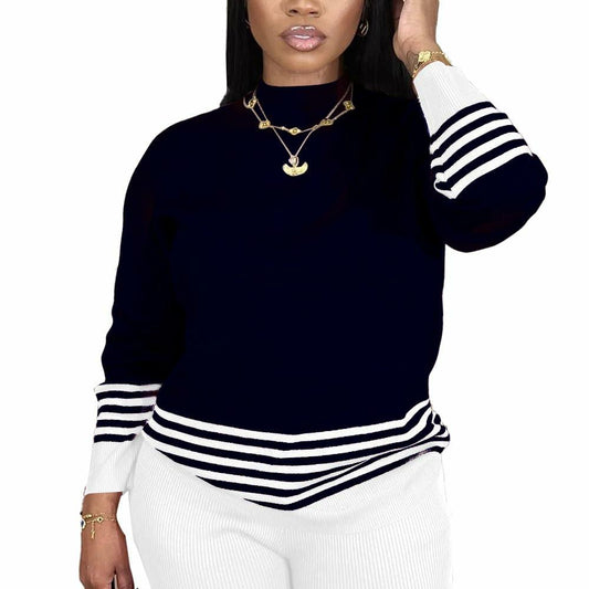 HTD Women's Crew Neck Long Sleeve Casual Pullover Sweater Blue Size S