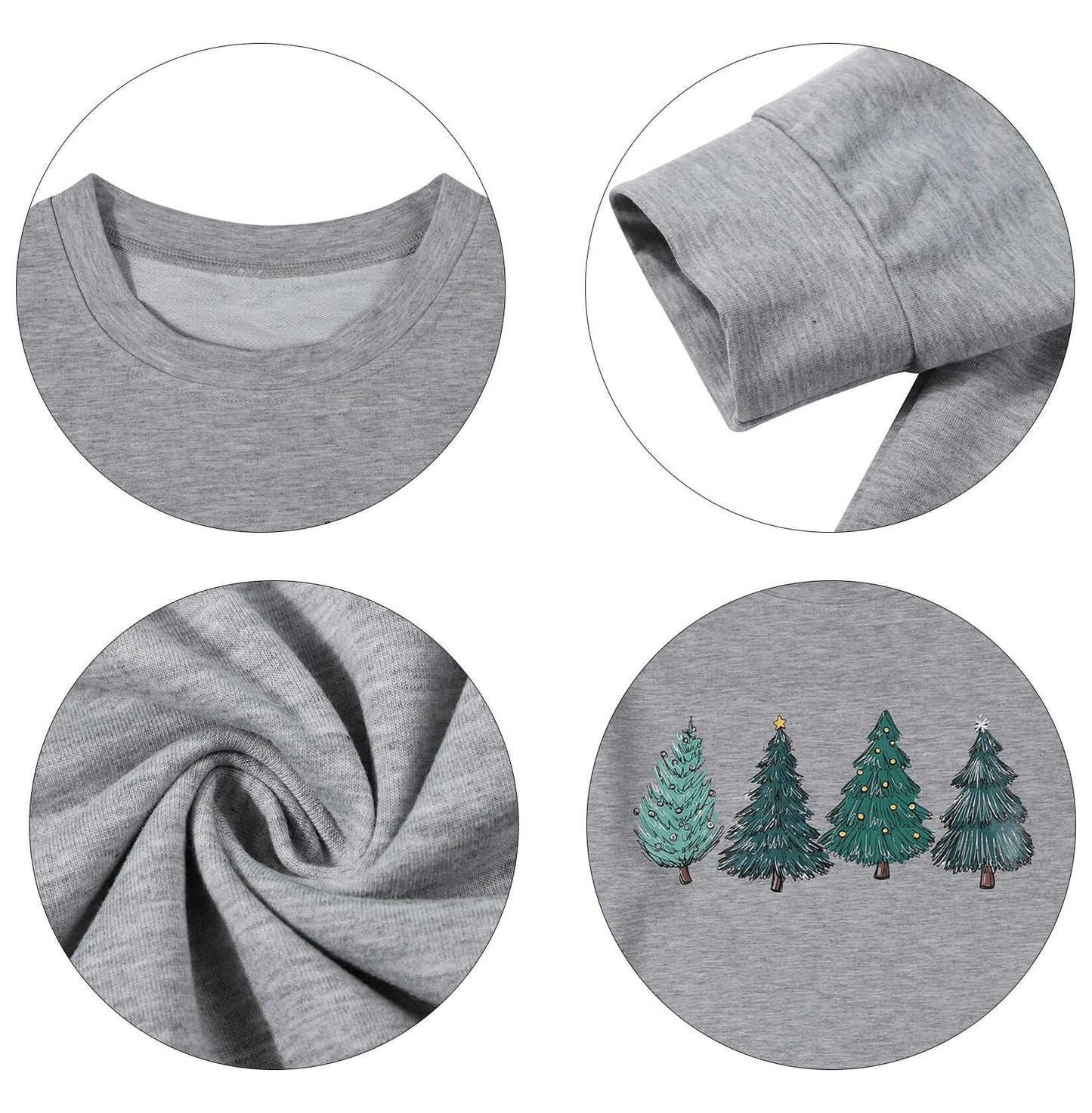 FASHGL Christmas Tree Sweatshirt Women Long Sleeve Pullover Grey Midium Size