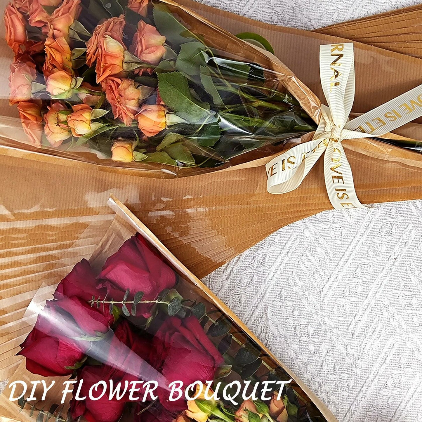SELANTAG 50 Pack Flower Bags Kraft Floral Wrapping Paper Sleeves 9.8x18x3.9in
