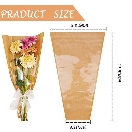 SELANTAG 50 Pack Flower Bags Kraft Floral Wrapping Paper Sleeves 9.8x18x3.9in