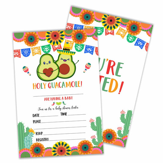 25pc Holy Guacamole Baby Shower Invitations Avocado Taco Mexican Fiesta B06