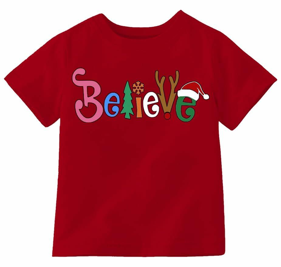 Boys Girls Toddler Reindeer Christmas Short Sleeve Holiday Red Tee Shirt Size 3T