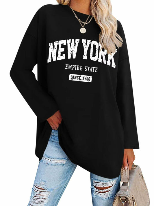 ORANDESIGNE Women Graphic Long Sleeve Tee Los Angeles Blue Size XXL