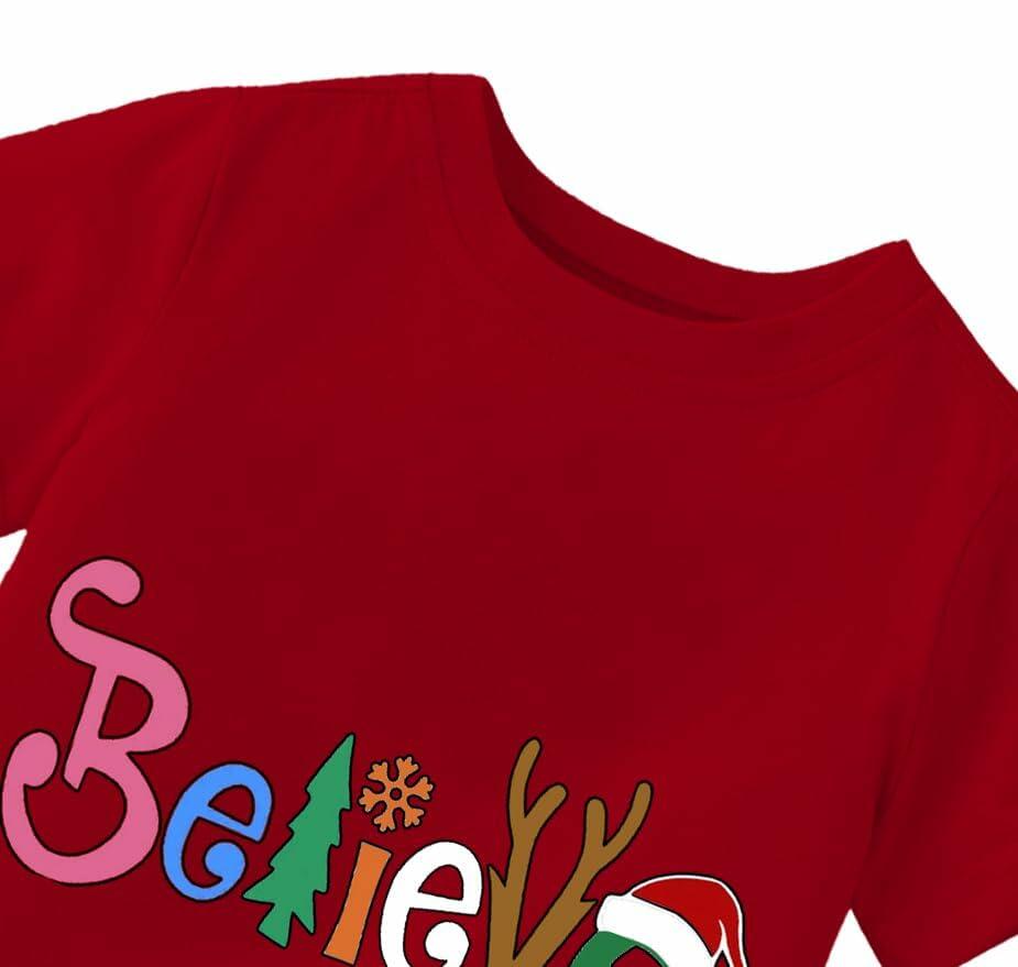 Boys Girls Toddler Reindeer Christmas Short Sleeve Holiday Red Tee Shirt Size 3T