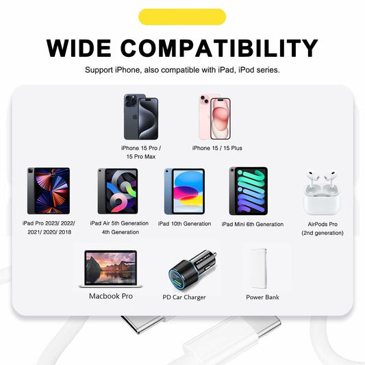 Compatible CarPlay Cable Apple USB-C 60W Charger for iPhone 15 Pro Max Black