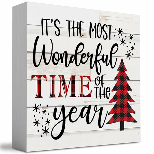 Merry Christmas Reindeer Tree Wood Box Sign Farmhouse Decor 5x5 Inches