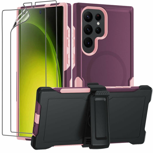 THMEIRA Samsung Galaxy S23 Ultra Case 2 Pack Belt Clip Screen Protector Purple