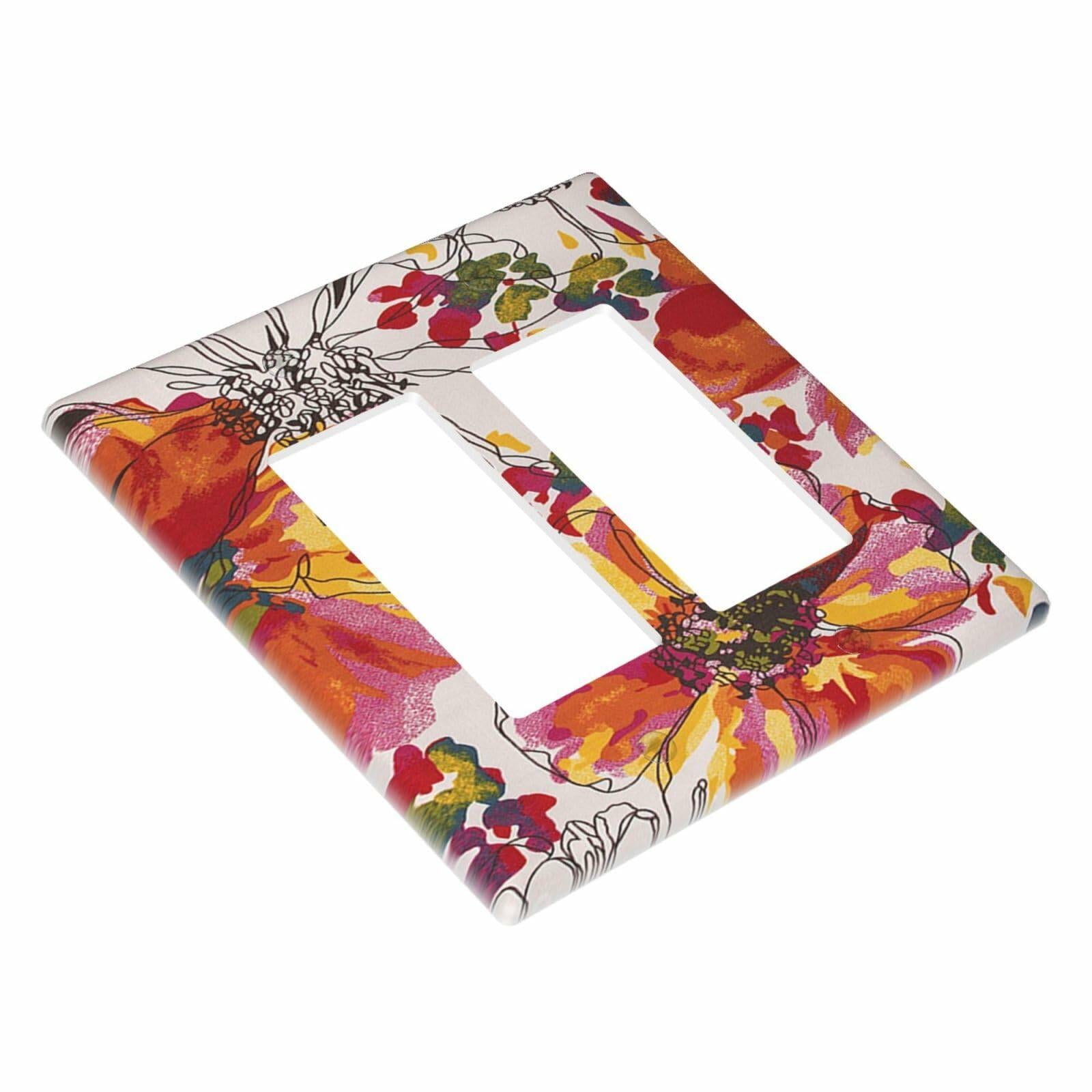 Xuejiaku 2 Gang Watercolor Flowers Wall Plate Double Rocker Switch Cover