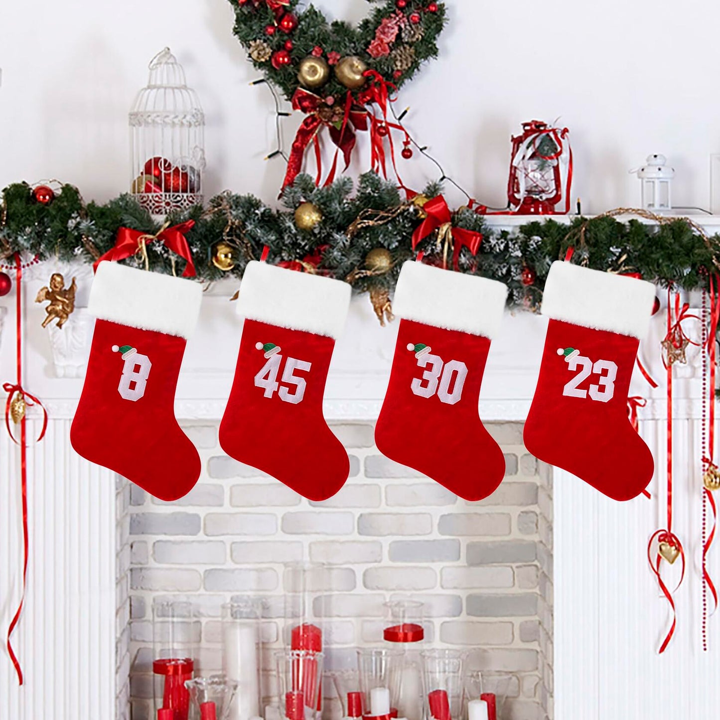 BELISHMIE 20-Inch Red Christmas Stocking Gold Embroidered Number 23
