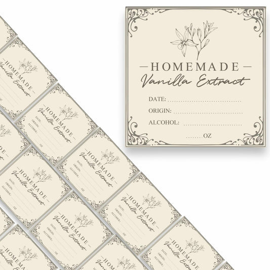 Vanilla Extract Labels 2x2in Square Stickers 12 Pcs for Bottles