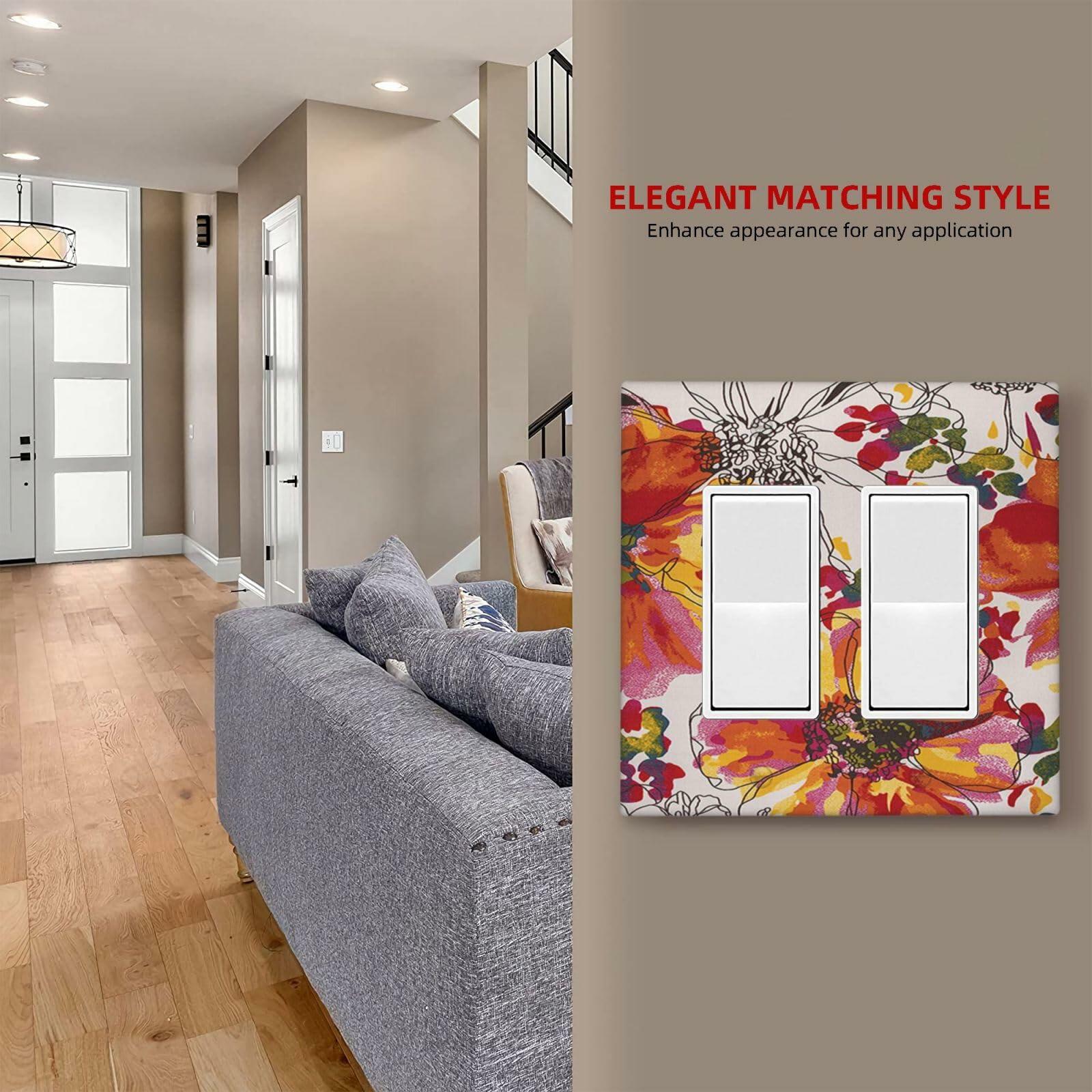 Xuejiaku 2 Gang Watercolor Flowers Wall Plate Double Rocker Switch Cover