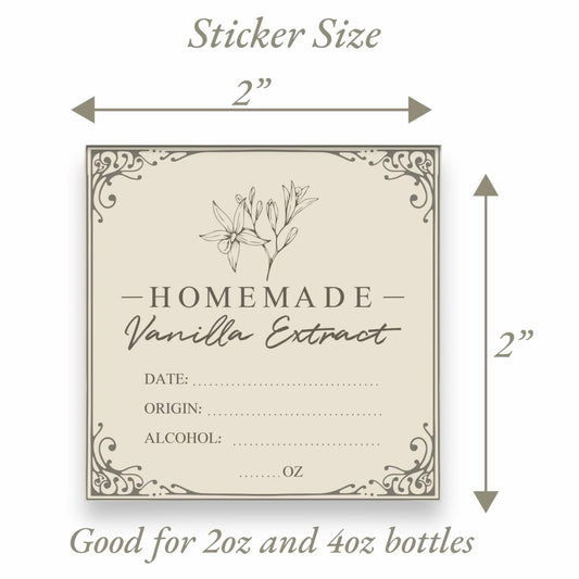 Vanilla Extract Labels 2x2in Square Stickers 12 Pcs for Bottles