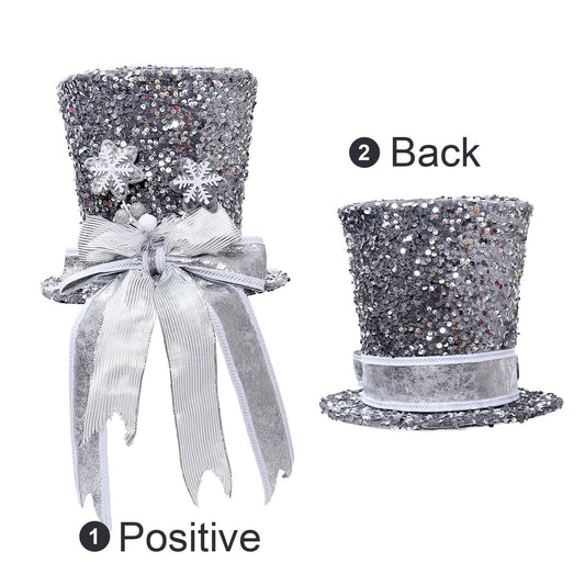 PIKRONSH Christmas Tree Topper Silver Sequins Top Hat Decoration