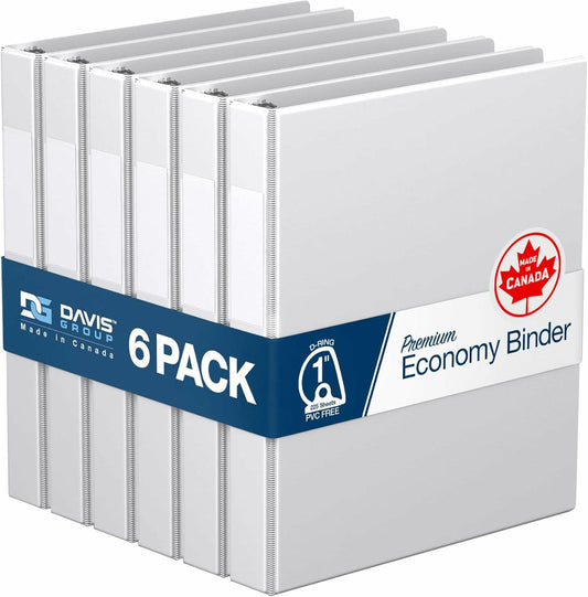 Premium Economy 6-Pack 1 Inch White 3-Ring D-Ring Binders for School Office