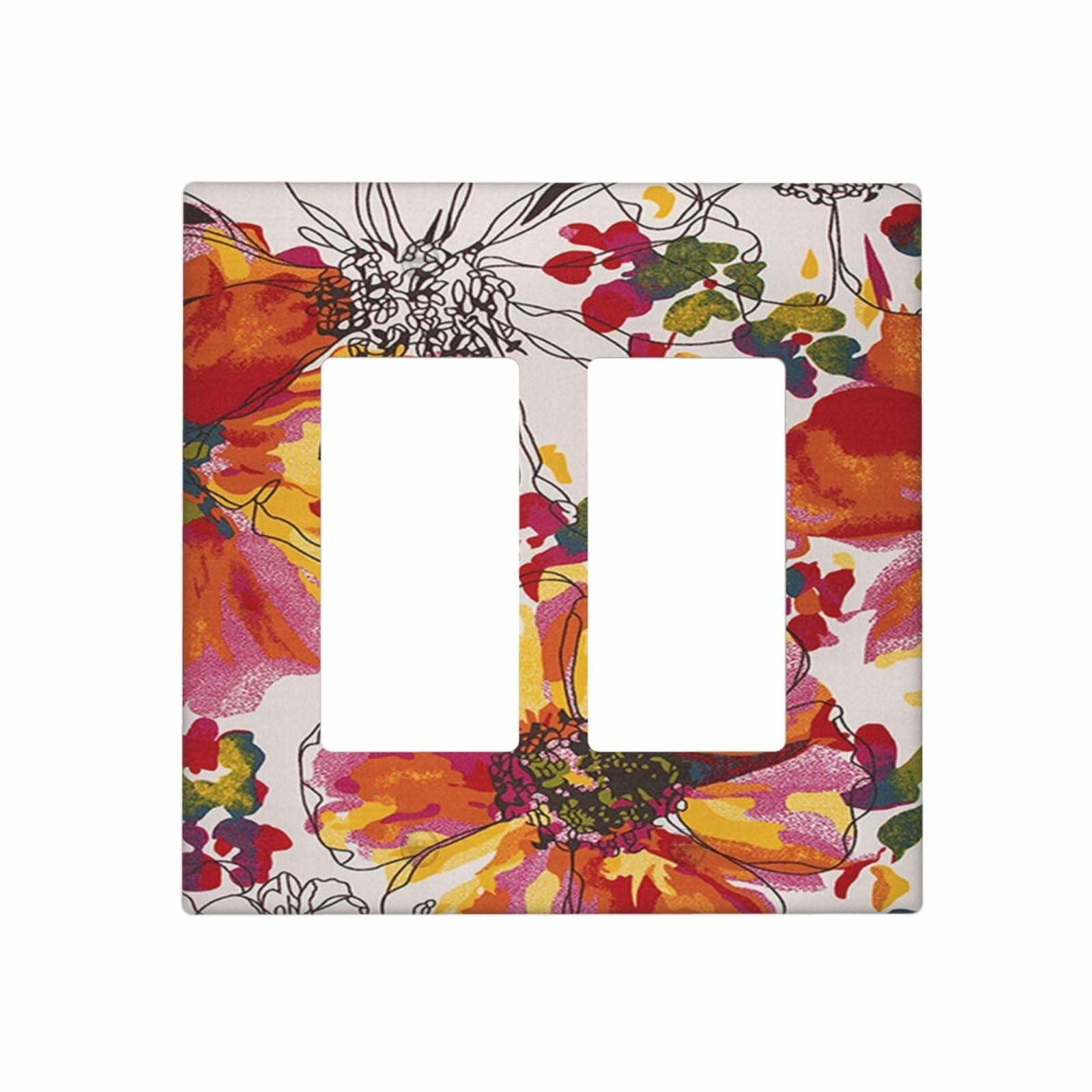 Xuejiaku 2 Gang Watercolor Flowers Wall Plate Double Rocker Switch Cover