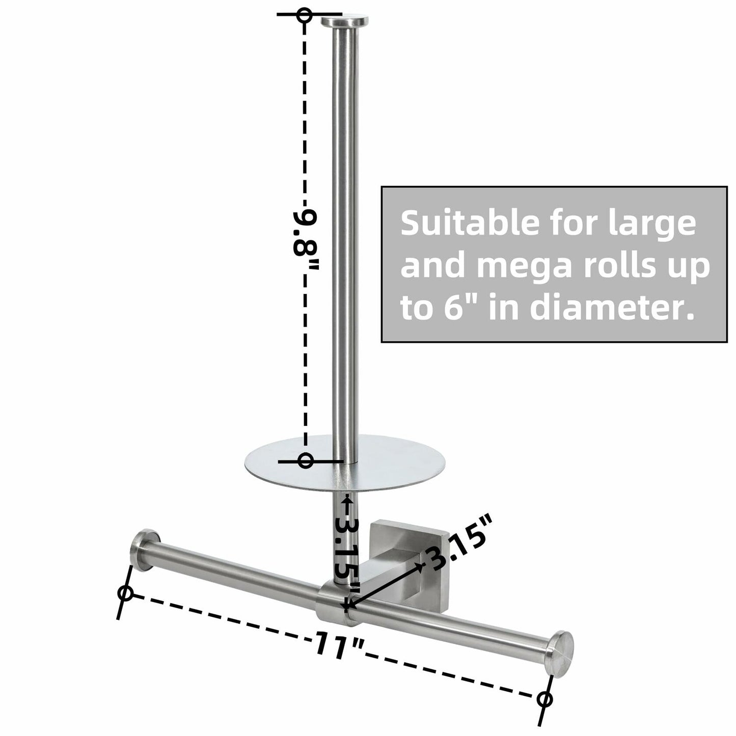 Double Toilet Paper Holder with Shelf Wall Mount 304 Stainless Steel