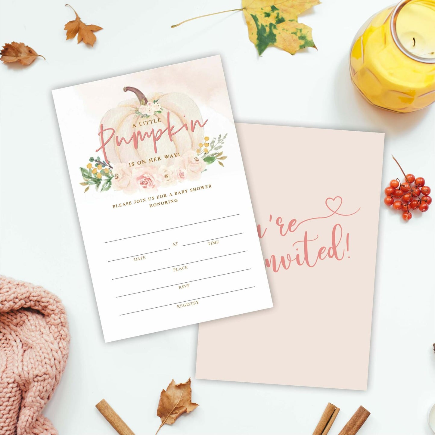 A Sweet Pumpkin Baby Shower Invitations Set of 25 Boho Pumpkin Girl Invites