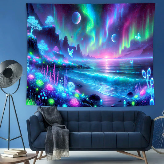 BlissYard Blacklight Fantasy Forest UV Reactive Tapestry 51x78 Inch