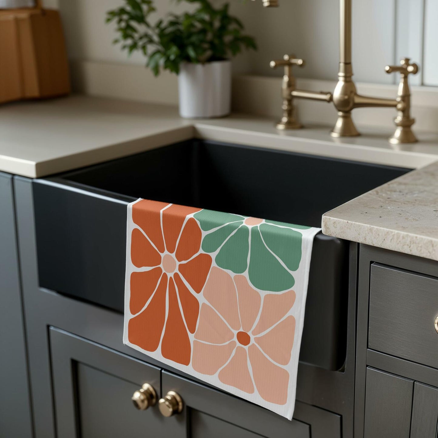 OFJE Boho Abstract Floral Kitchen Towels 16x24 Set of 2 Boho Retro Decor