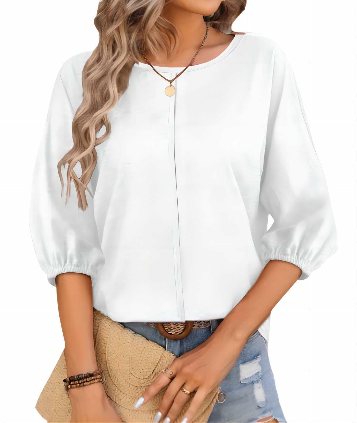 TAKEYAL Women's 3/4 Sleeve Basic Tee Shirt White Size XL