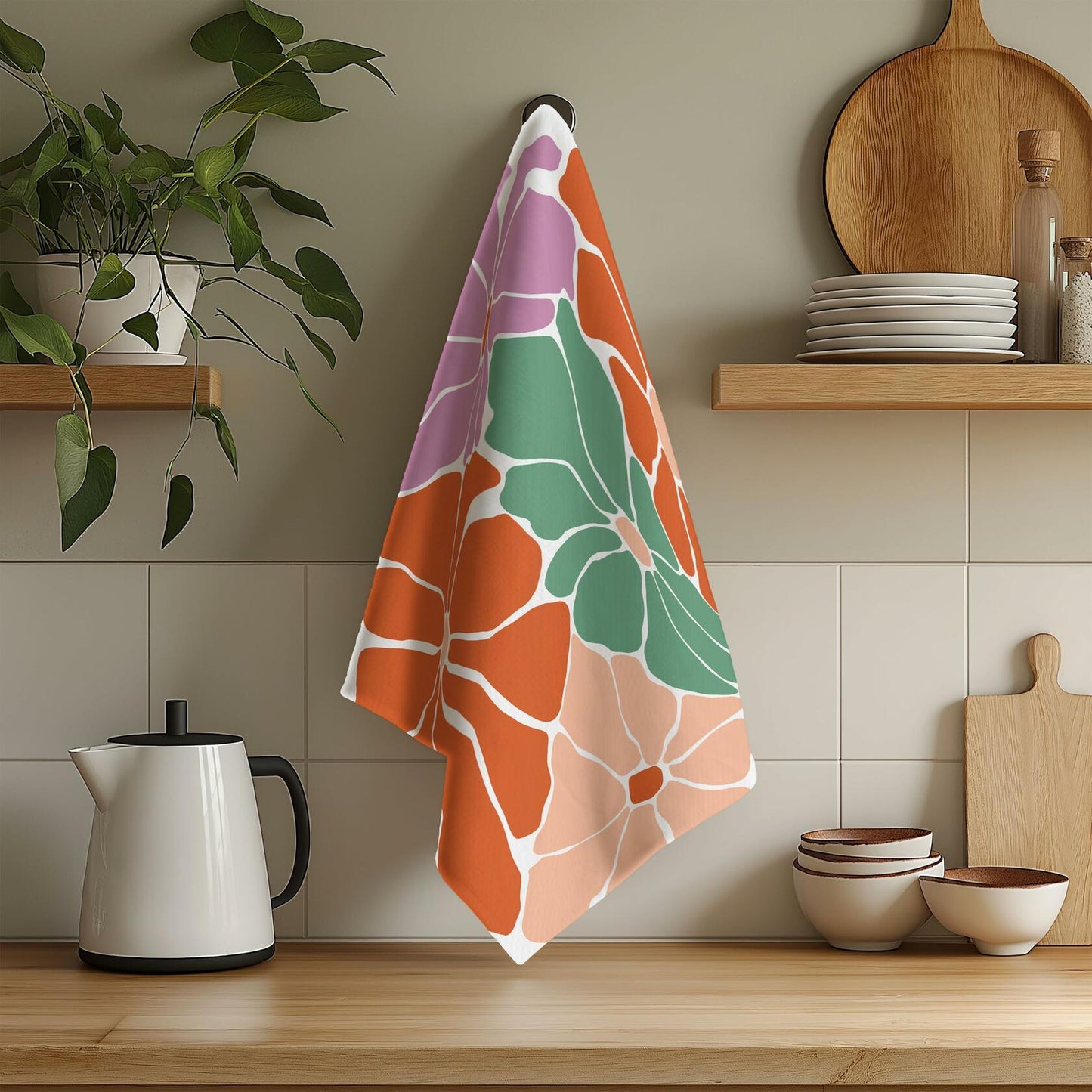 OFJE Boho Abstract Floral Kitchen Towels 16x24 Set of 2 Boho Retro Decor