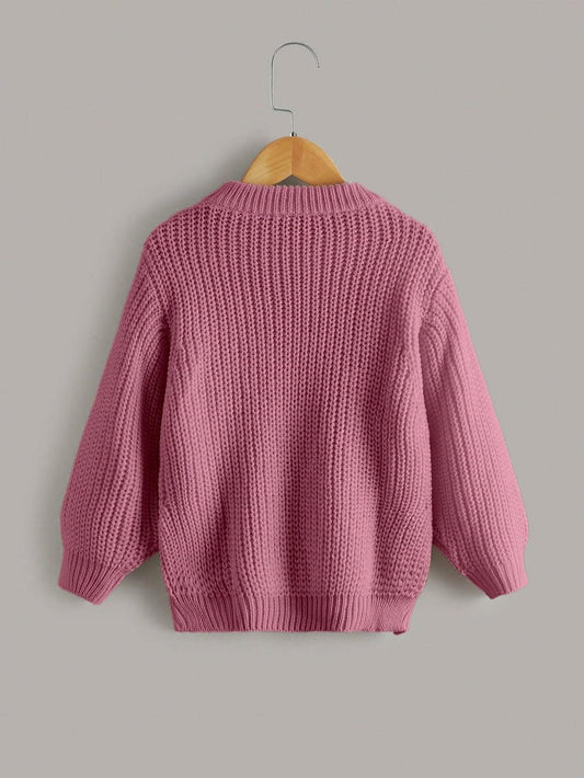 RoseSeek Toddler Girls Cable Knit Button Sweater Crewneck Pink Size 5T