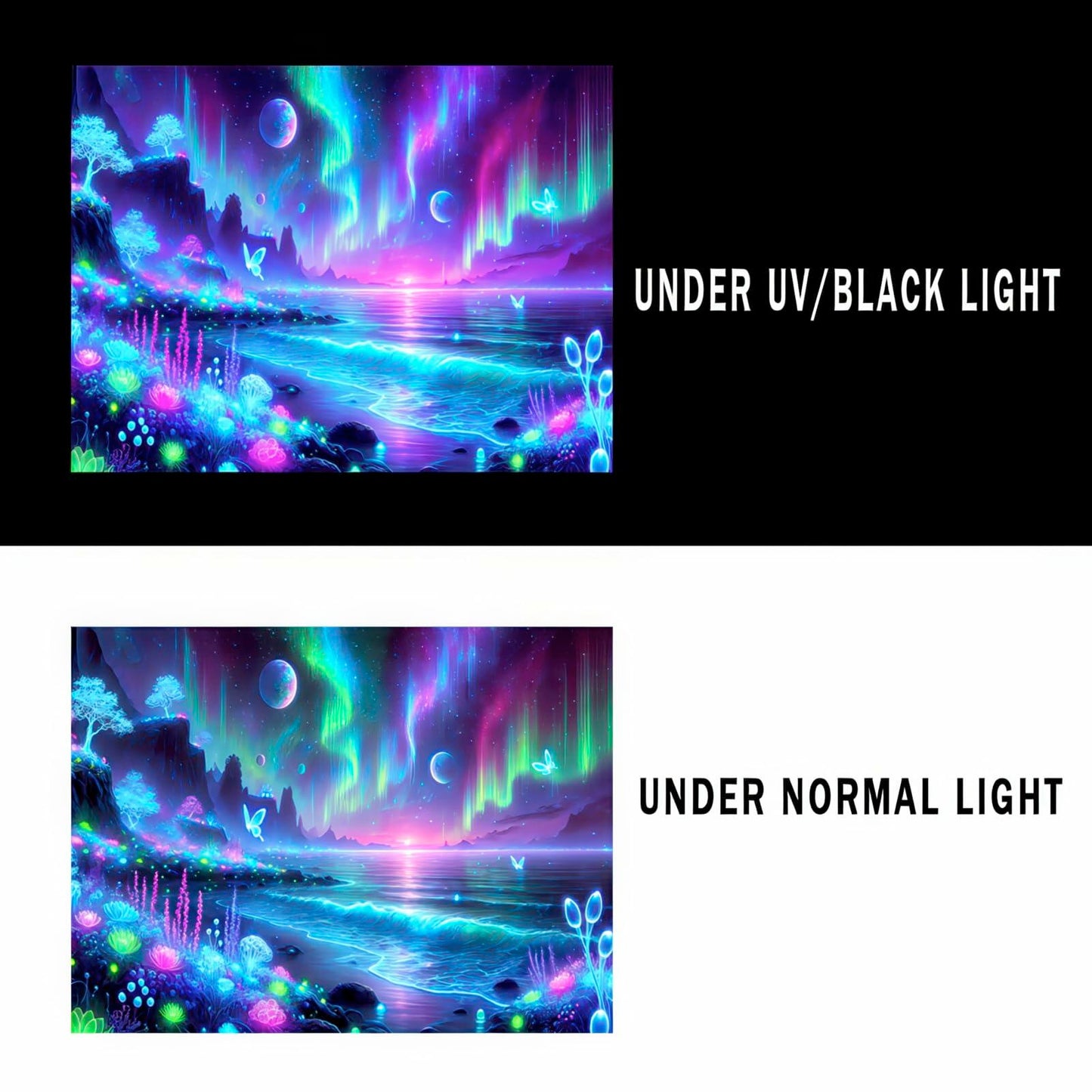 BlissYard Blacklight Fantasy Forest UV Reactive Tapestry 51x78 Inch