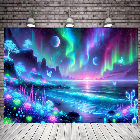 BlissYard Blacklight Fantasy Forest UV Reactive Tapestry 51x78 Inch