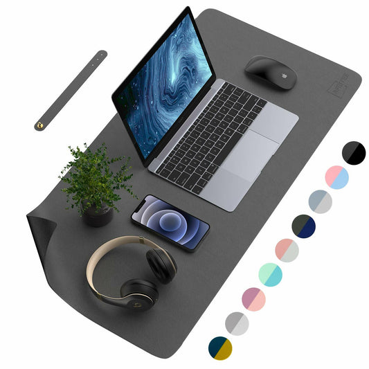 AFRITEE Dual Side PU Leather Desk Pad Mat Large 31.5x15.7 Black/Dark Gray