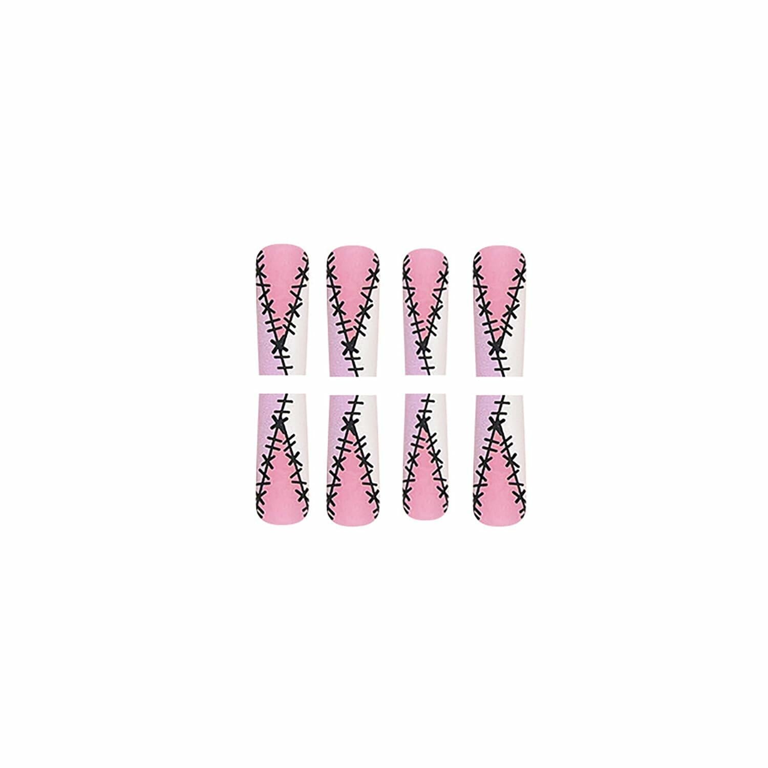 RIICFDD Halloween Fake Nails 24 Pcs Coffin Pink French Tip Ghost Designs