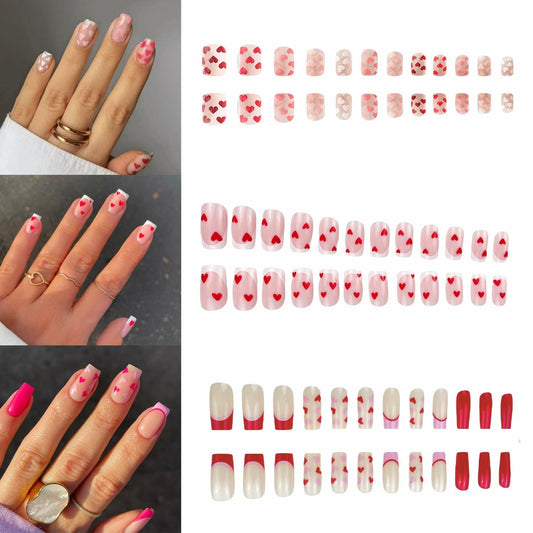 RIICFDD Heart Press On Nails Medium Square Glossy French Tip 72Pcs
