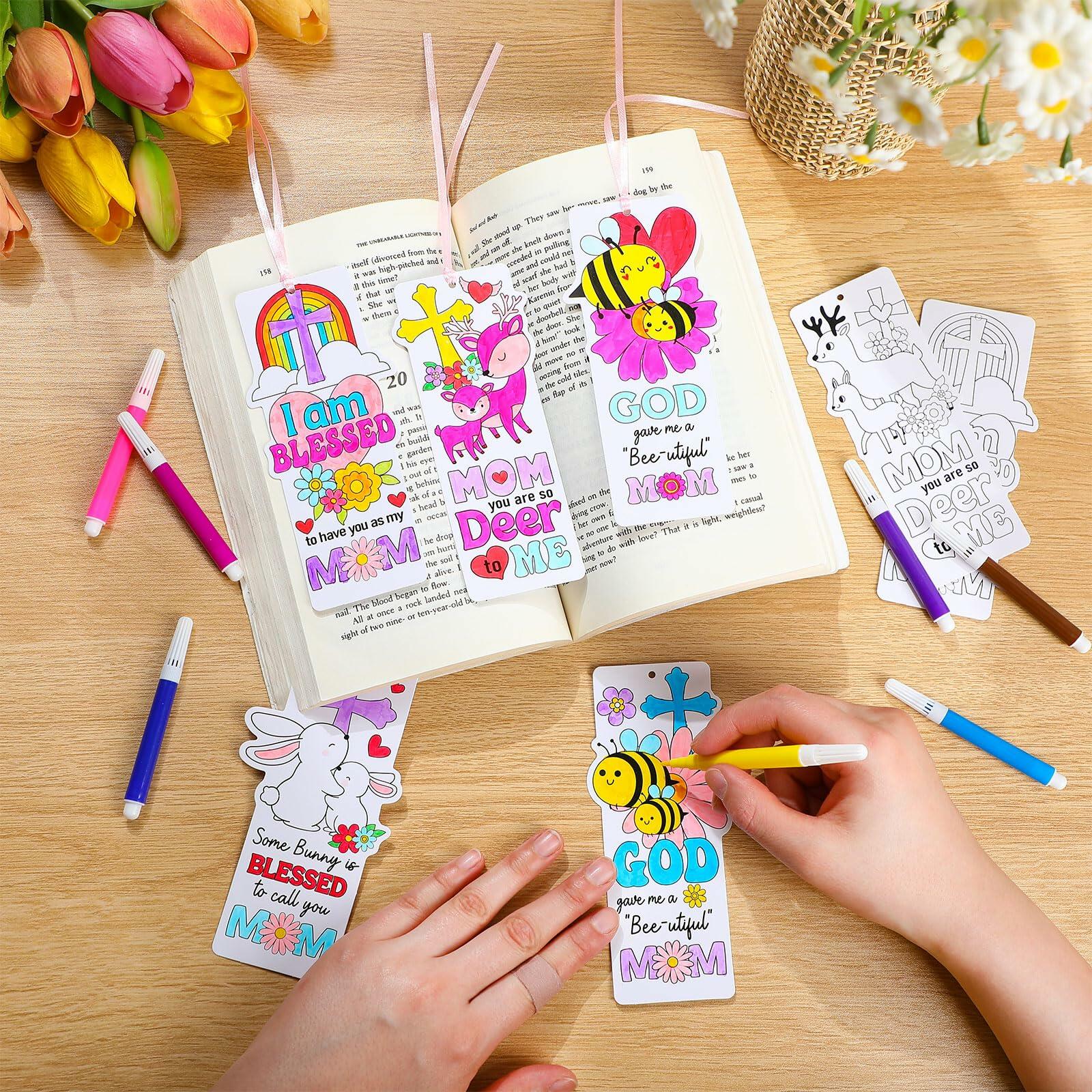 Dunzoom 200 Pcs Mother's Day Christian Coloring Bookmarks Bulk DIY