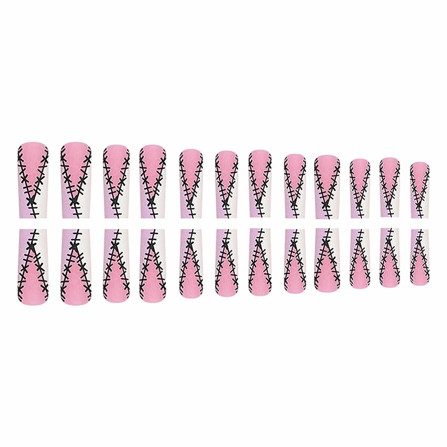 RIICFDD Halloween Fake Nails 24 Pcs Coffin Pink French Tip Ghost Designs