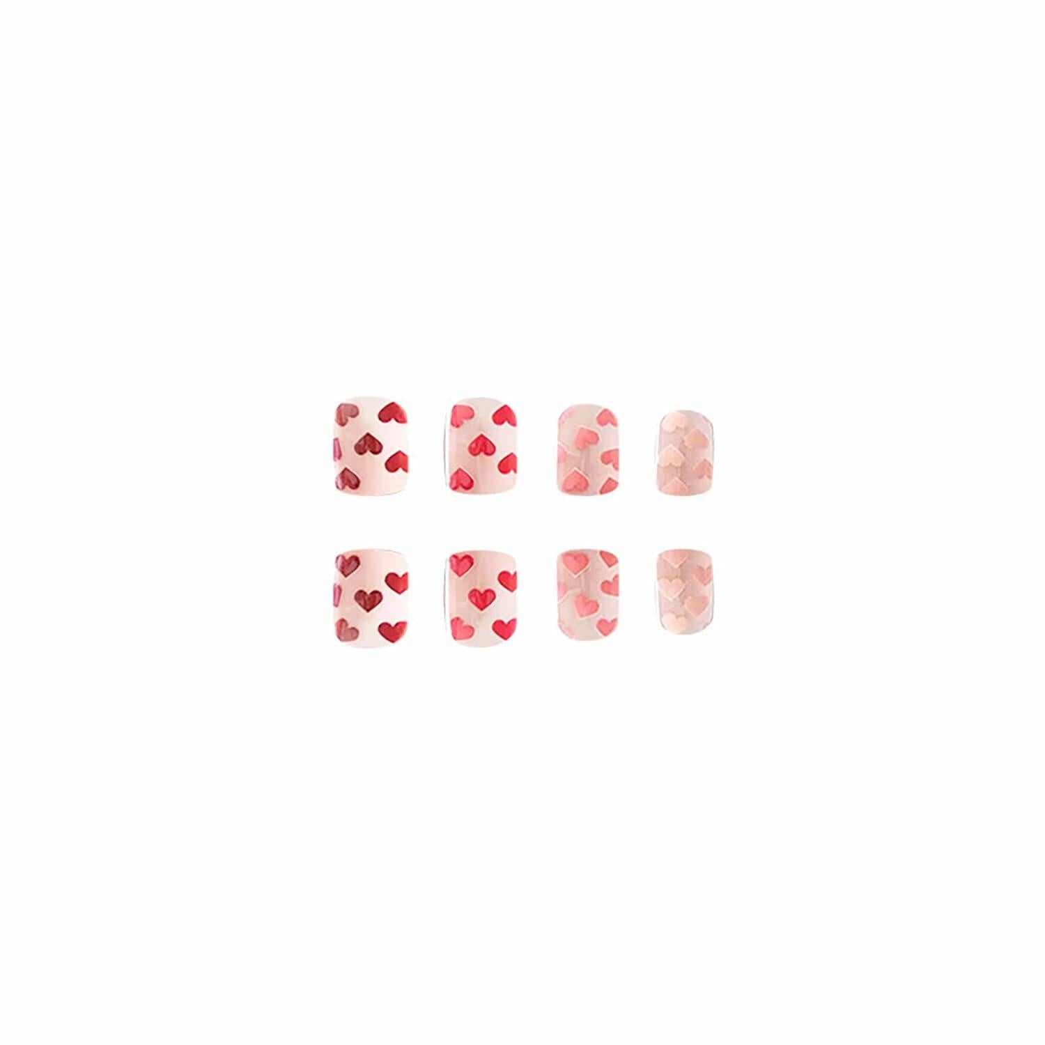 RIICFDD Heart Press On Nails Medium Square Glossy French Tip 72Pcs