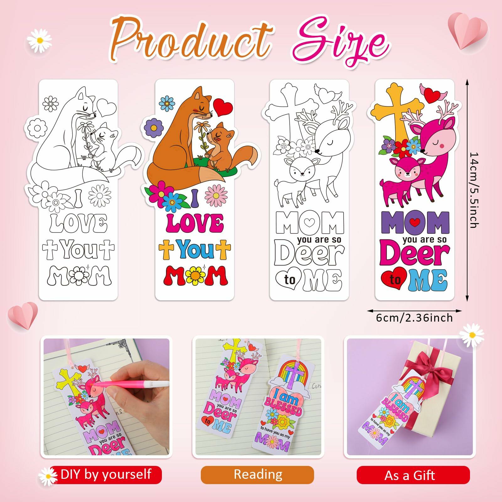 Dunzoom 200 Pcs Mother's Day Christian Coloring Bookmarks Bulk DIY