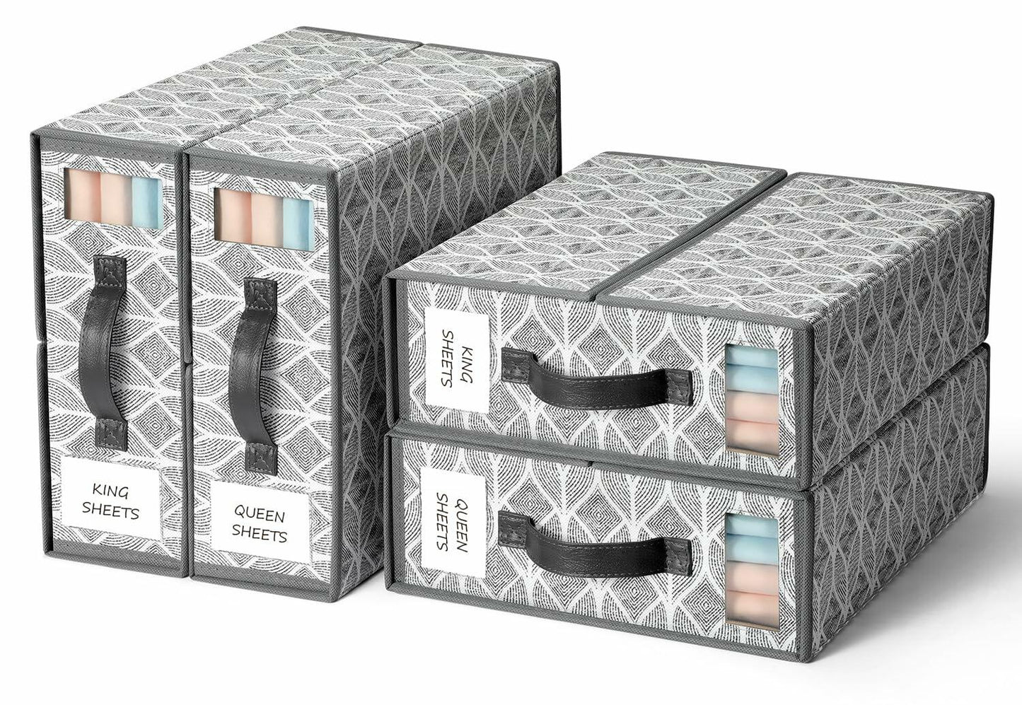 Yecaye 6 Pack Sheet Organizers Foldable Storage Boxes Queen King Grey