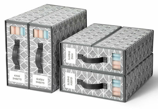 Yecaye 6 Pack Sheet Organizers Foldable Storage Boxes Queen King Grey