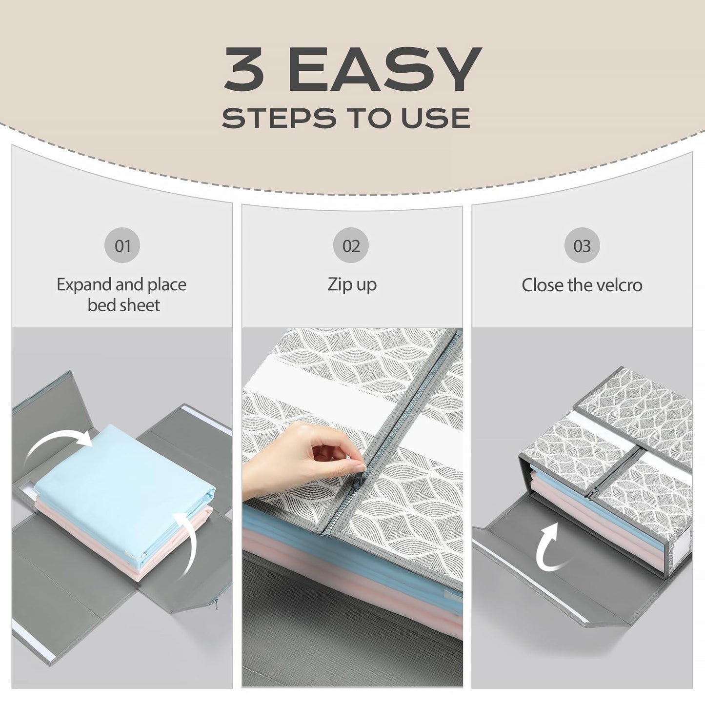 Yecaye 6 Pack Sheet Organizers Foldable Storage Boxes Queen King Grey