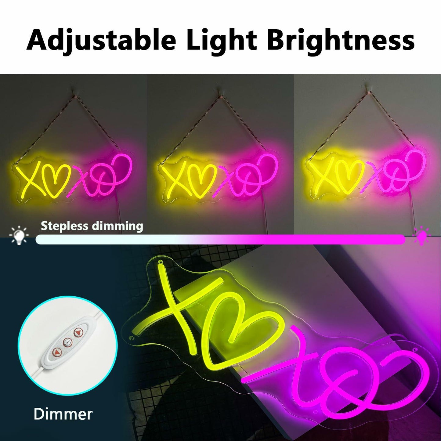 Neon Sign LED Wall Decor Pink Blue USB Powered Dimmable Light