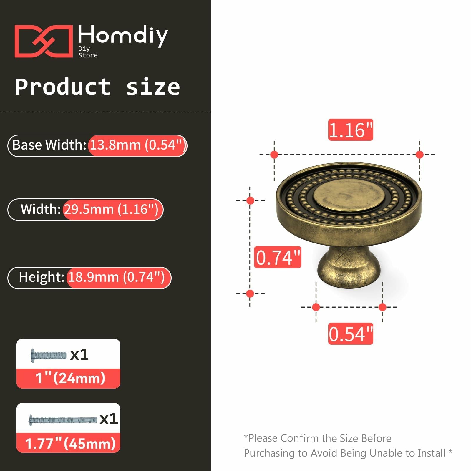 Homdiy 10 Pack Solid Gold Brass Knurled Zinc Alloy Cabinet Knobs Drawer