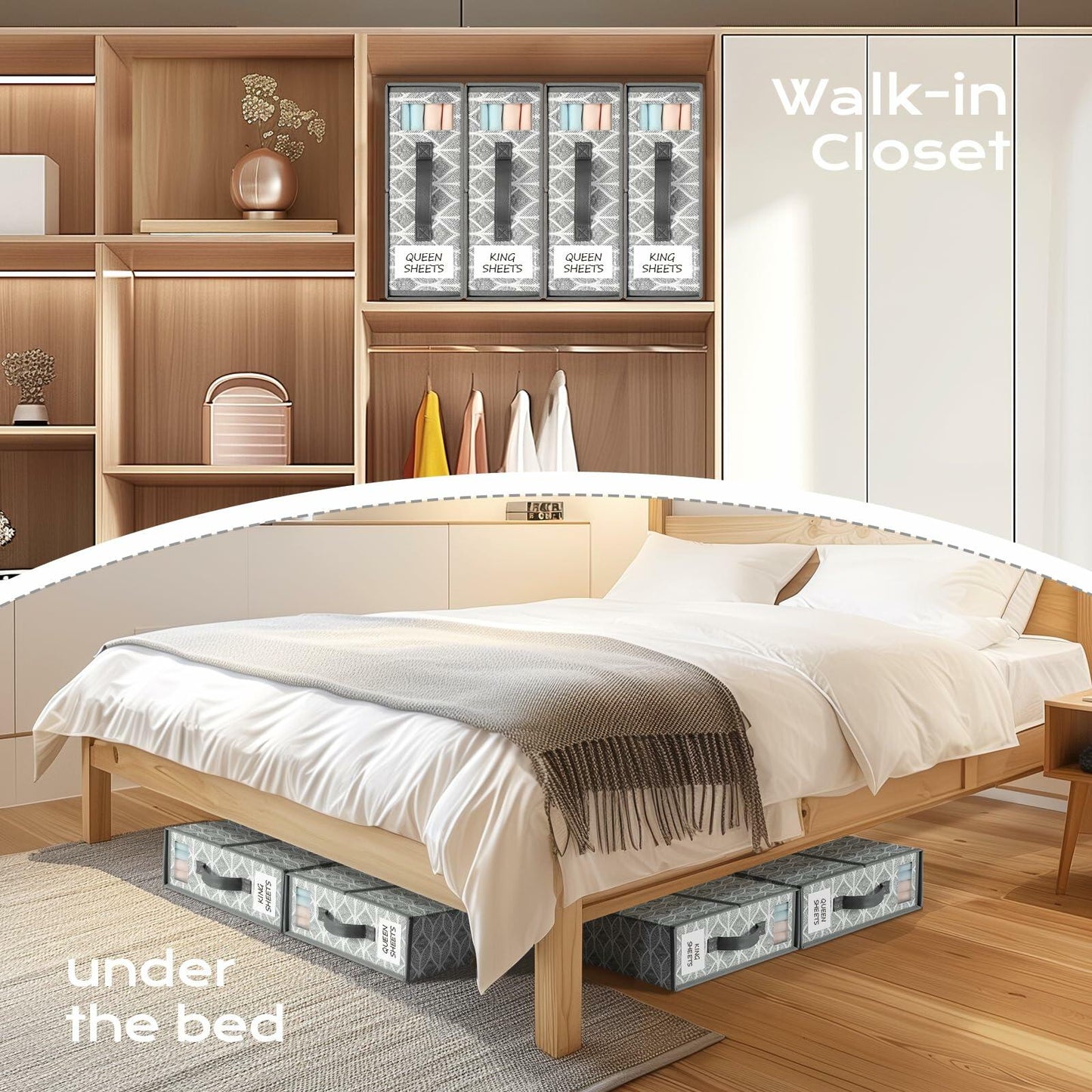 Yecaye 6 Pack Sheet Organizers Foldable Storage Boxes Queen King Grey