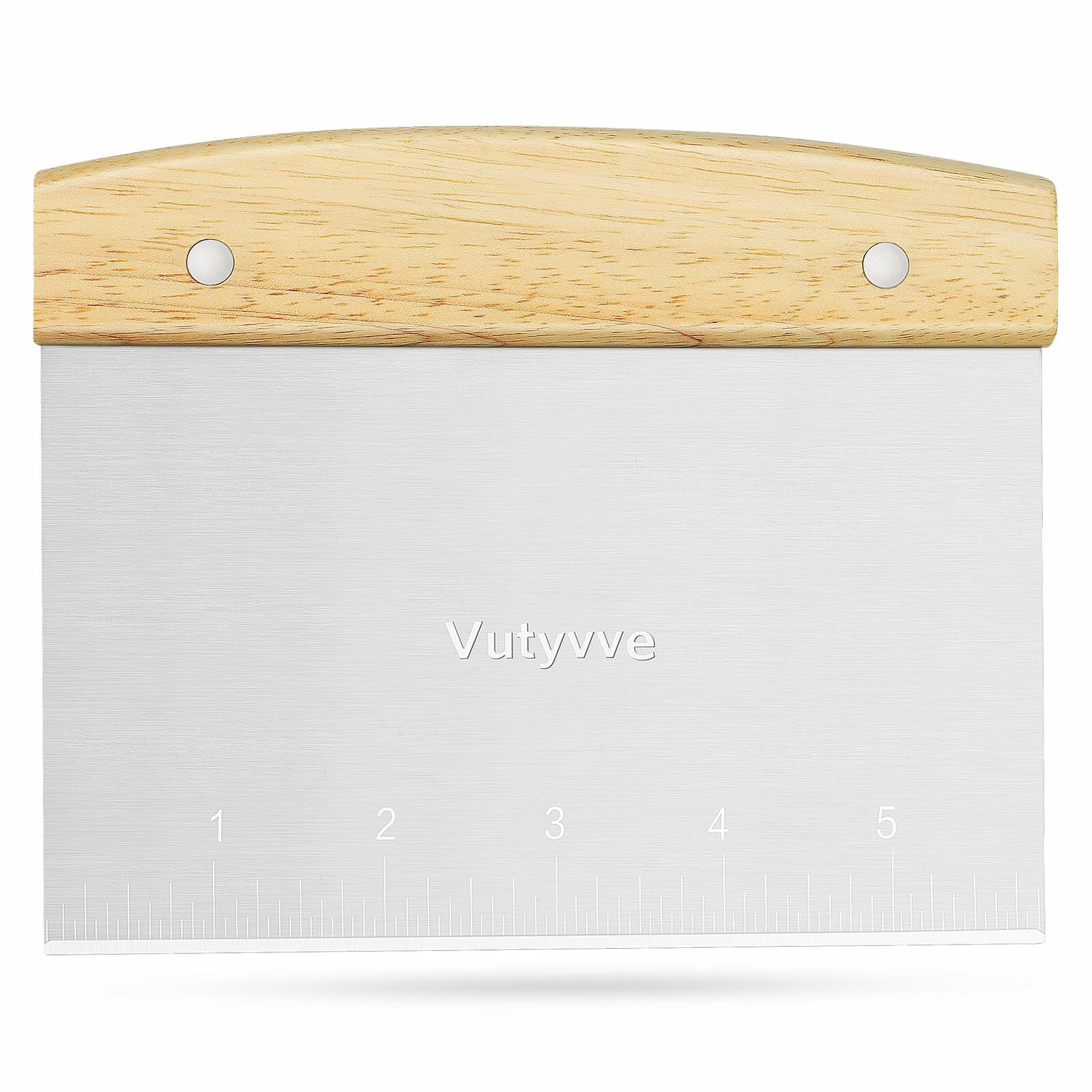 Vutyvve Dough Scraper Set, Wooden Handle Stainless Steel + 2 Plastic, 3 Pc