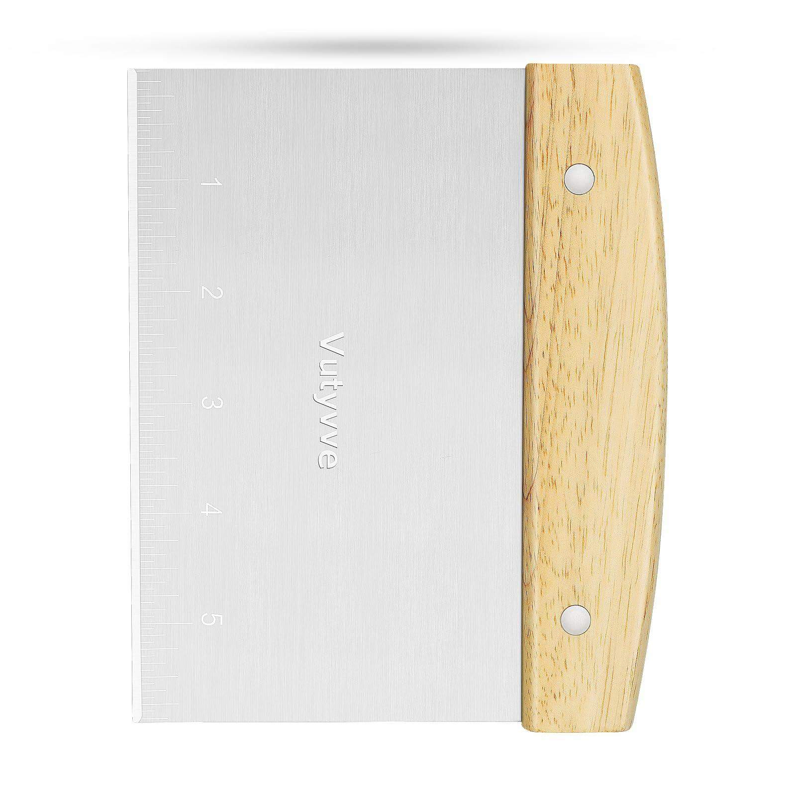 Vutyvve Dough Scraper Set, Wooden Handle Stainless Steel + 2 Plastic, 3 Pc
